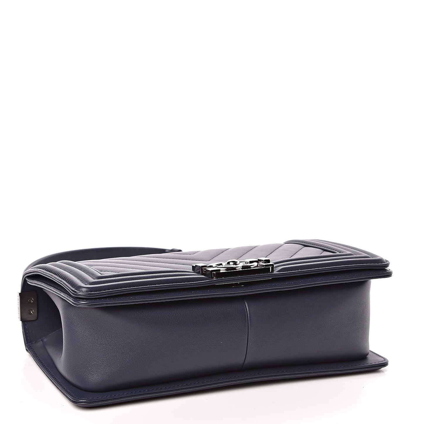 Calfskin Chevron Medium Boy Flap Navy
