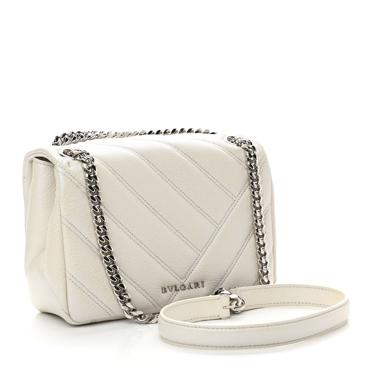 Bulgari Calfskin Matelasse Small Serpenti Cabochon Shoulder Bag White 3 of 11