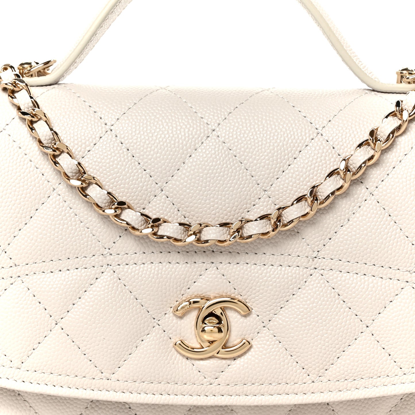 Caviar Quilted Trendy Handle Clutch With Chain Light Grey