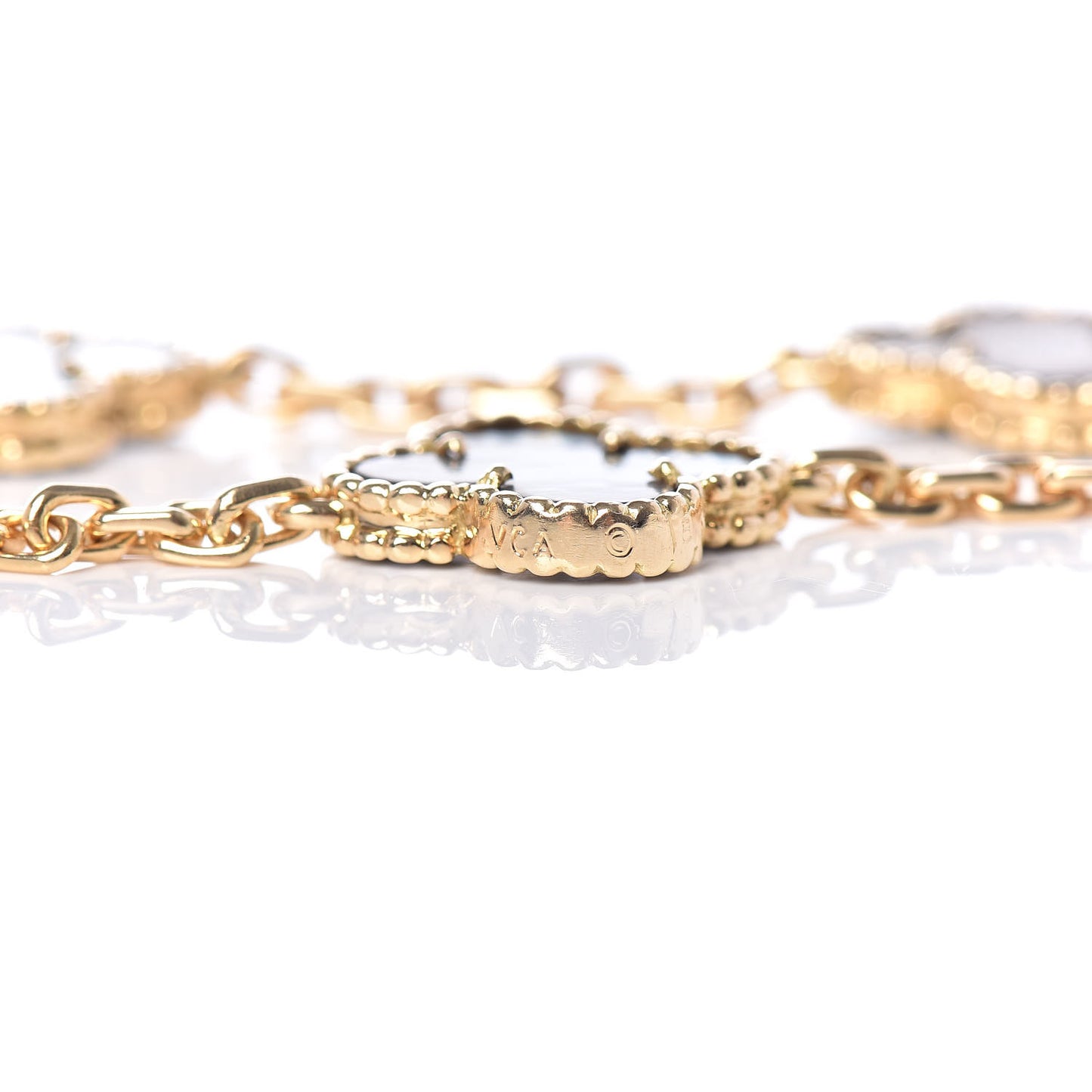 18K Yellow Gold Gray Mother of Pearl 5 Motifs Vintage Alhambra Bracelet