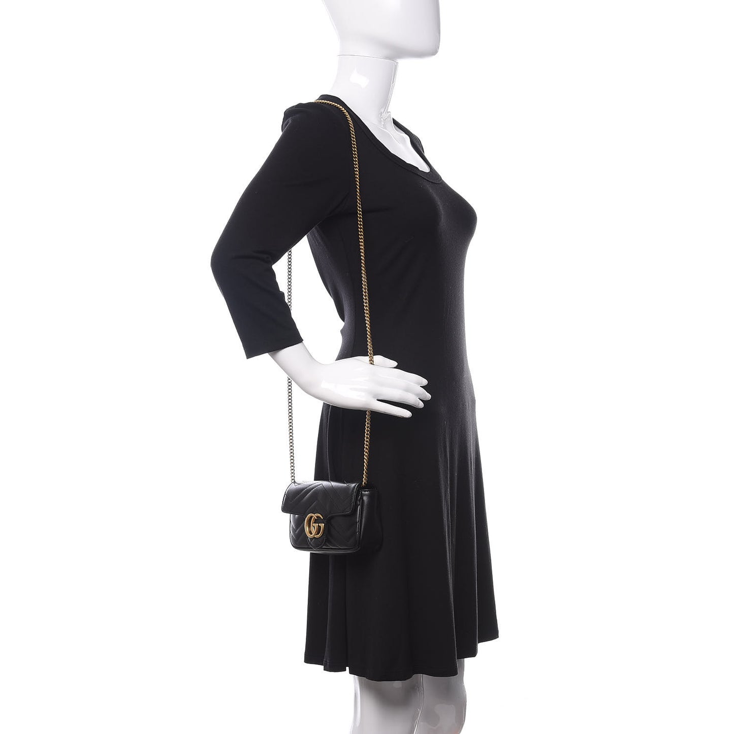 Calfskin Matelasse Super Mini GG Marmont Shoulder Bag Black
