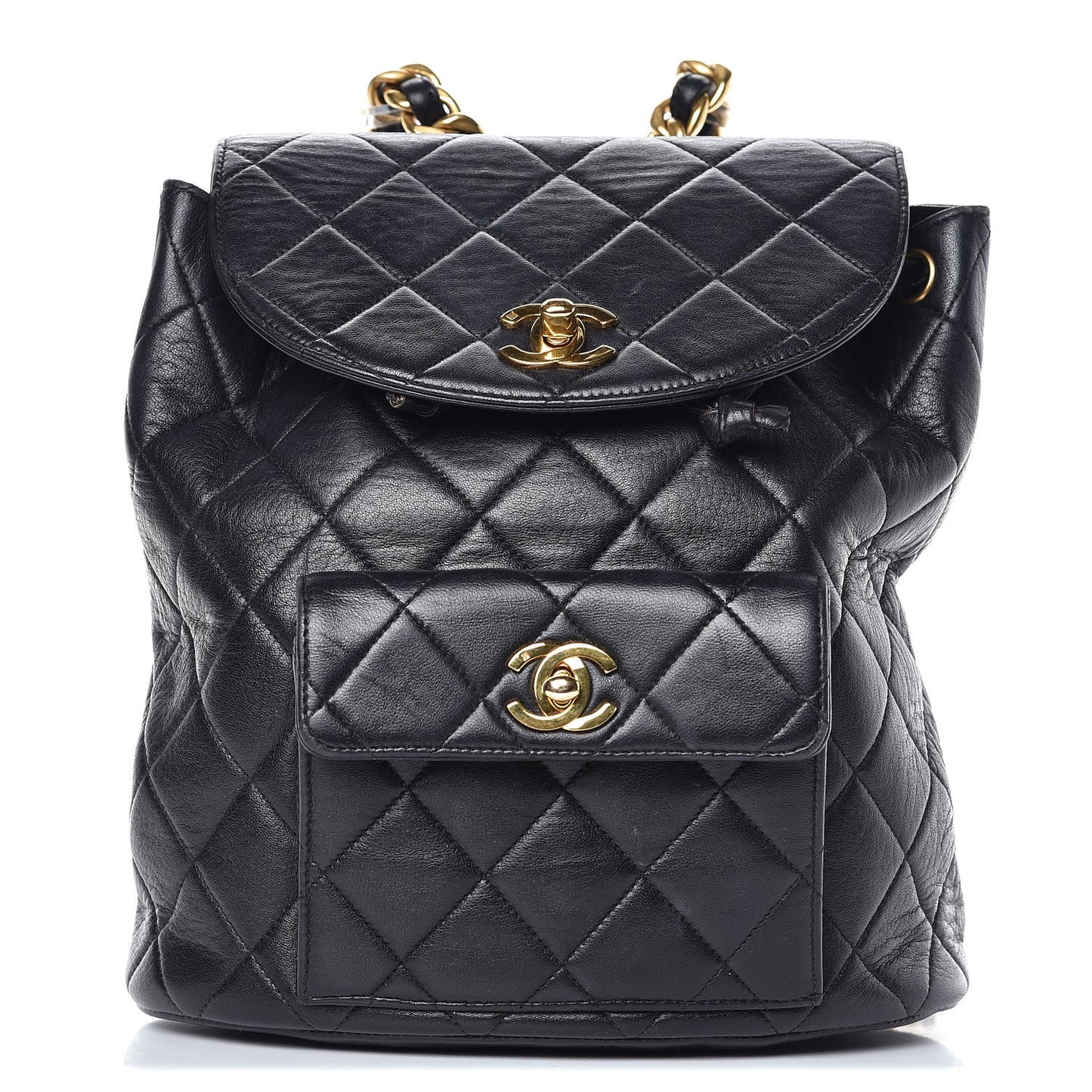Lambskin Quilted Drawstring Backpack Black
