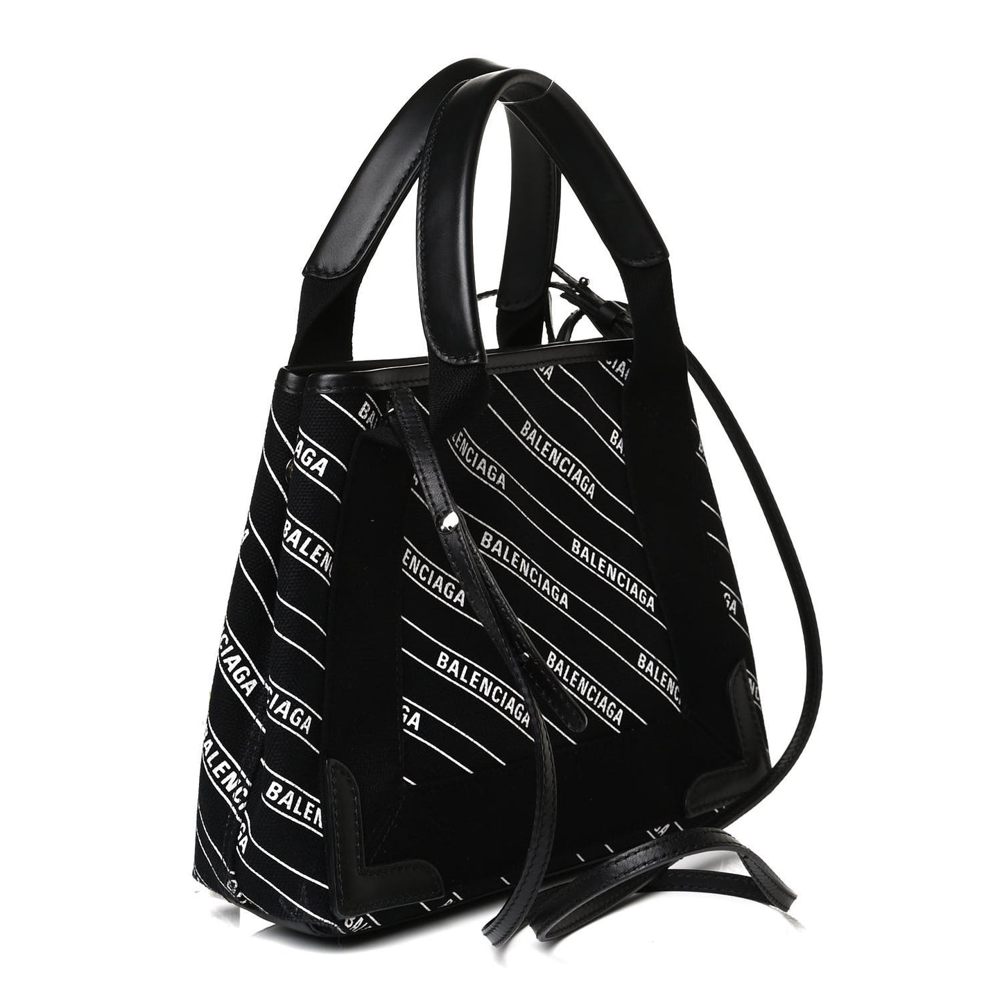 Cotton Canvas Calfskin Logo Print Navy Cabas XS Black White