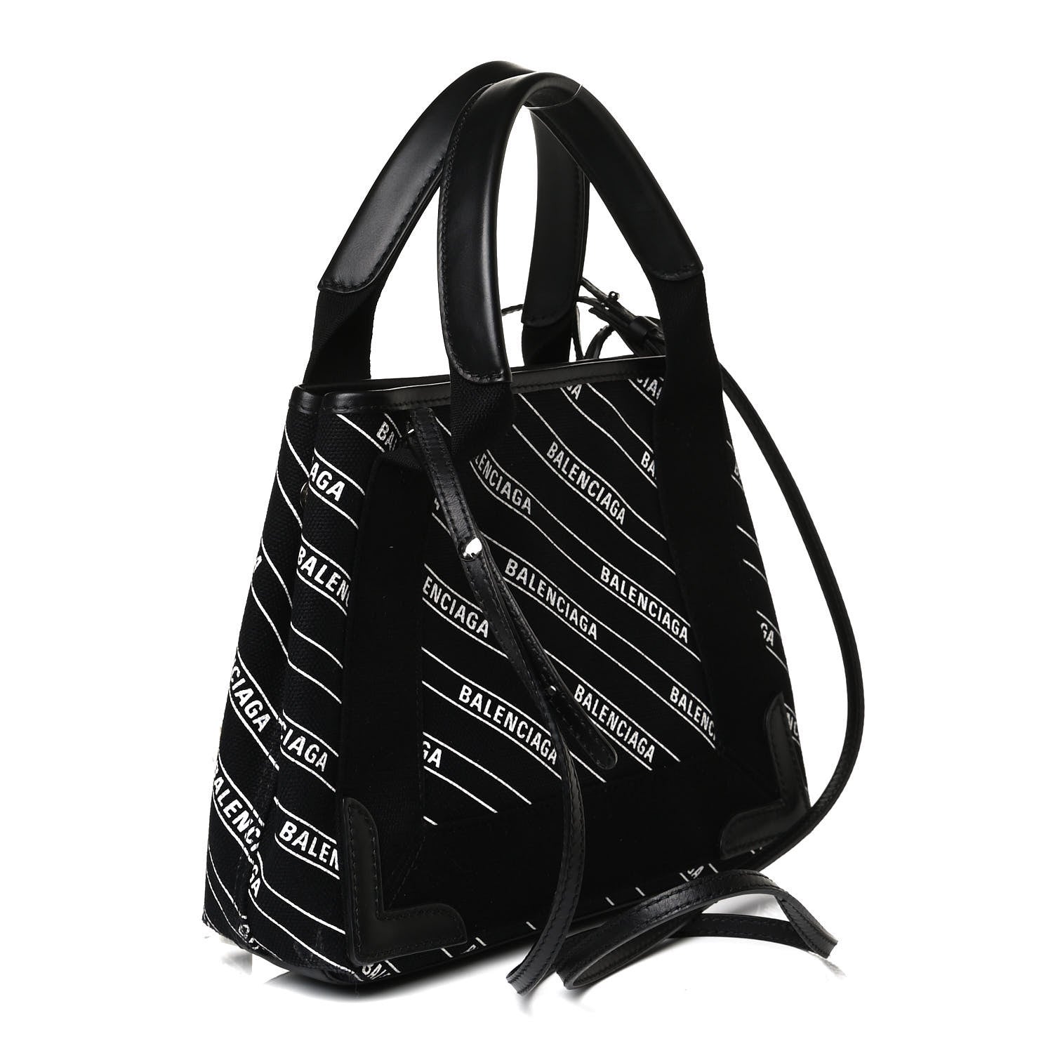 Balenciaga Cotton Canvas Calfskin Logo Print Navy Cabas XS Black White 4 of 18