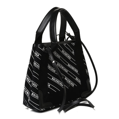 Balenciaga Cotton Canvas Calfskin Logo Print Navy Cabas XS Black White 4 of 18