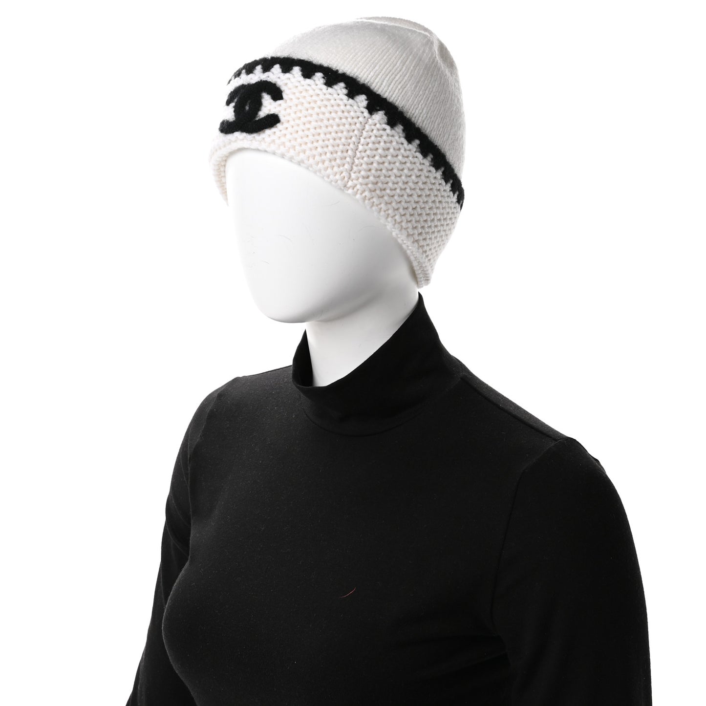 Cashmere CC Knitted Beanie Hat Black White
