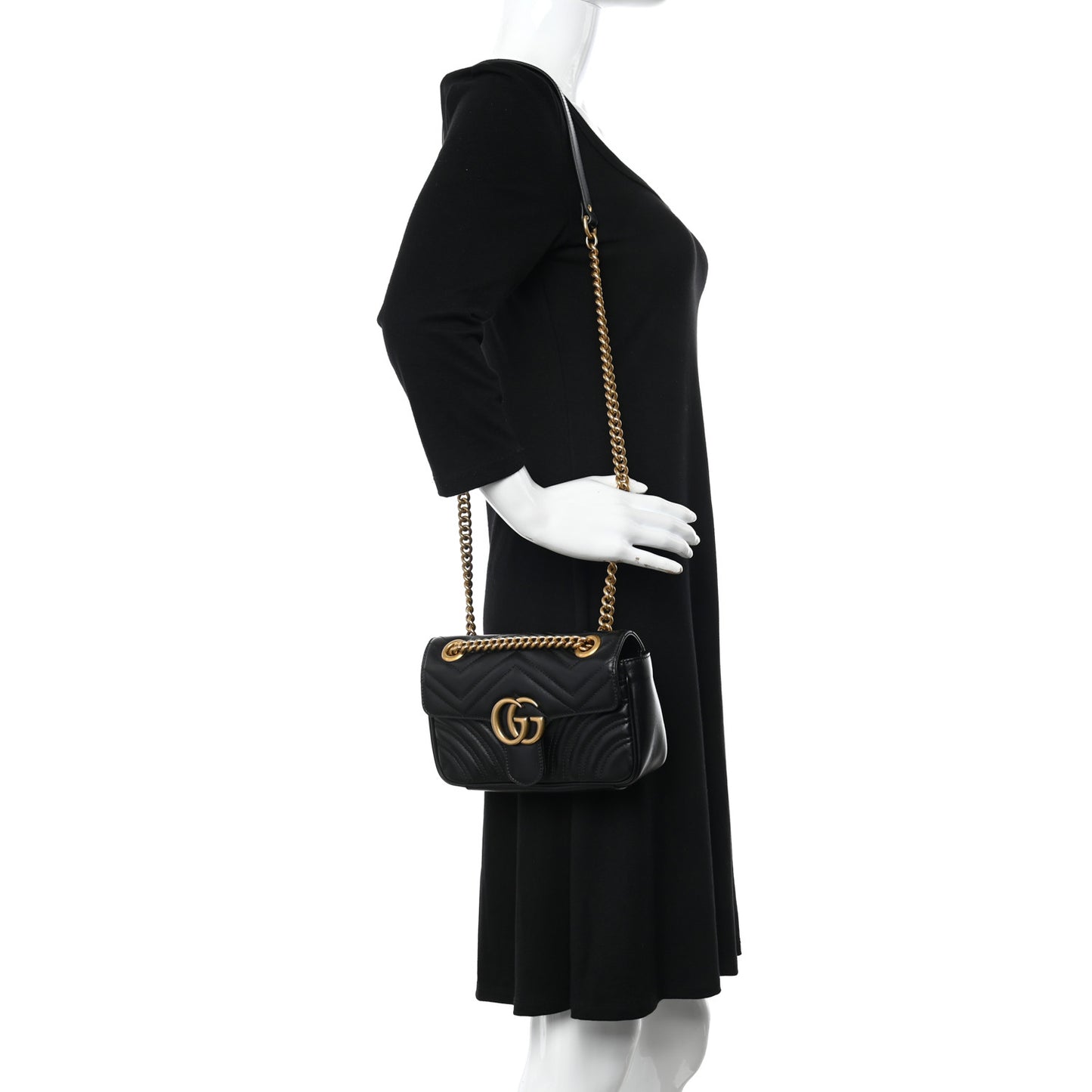 Calfskin Matelasse Mini GG Marmont Shoulder Bag Black