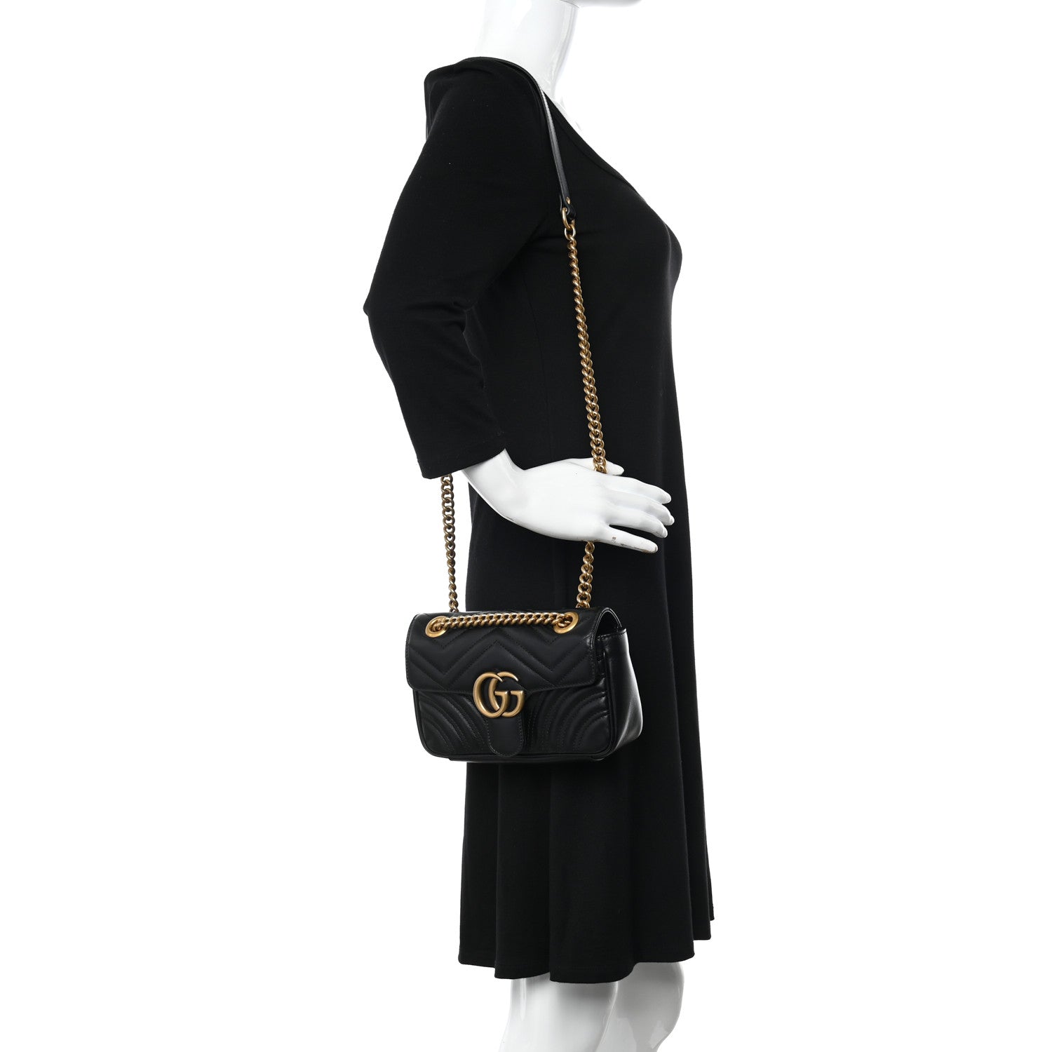 Gucci Calfskin Matelasse Mini GG Marmont Shoulder Bag Black 2 of 10