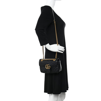 Gucci Calfskin Matelasse Mini GG Marmont Shoulder Bag Black 2 of 10