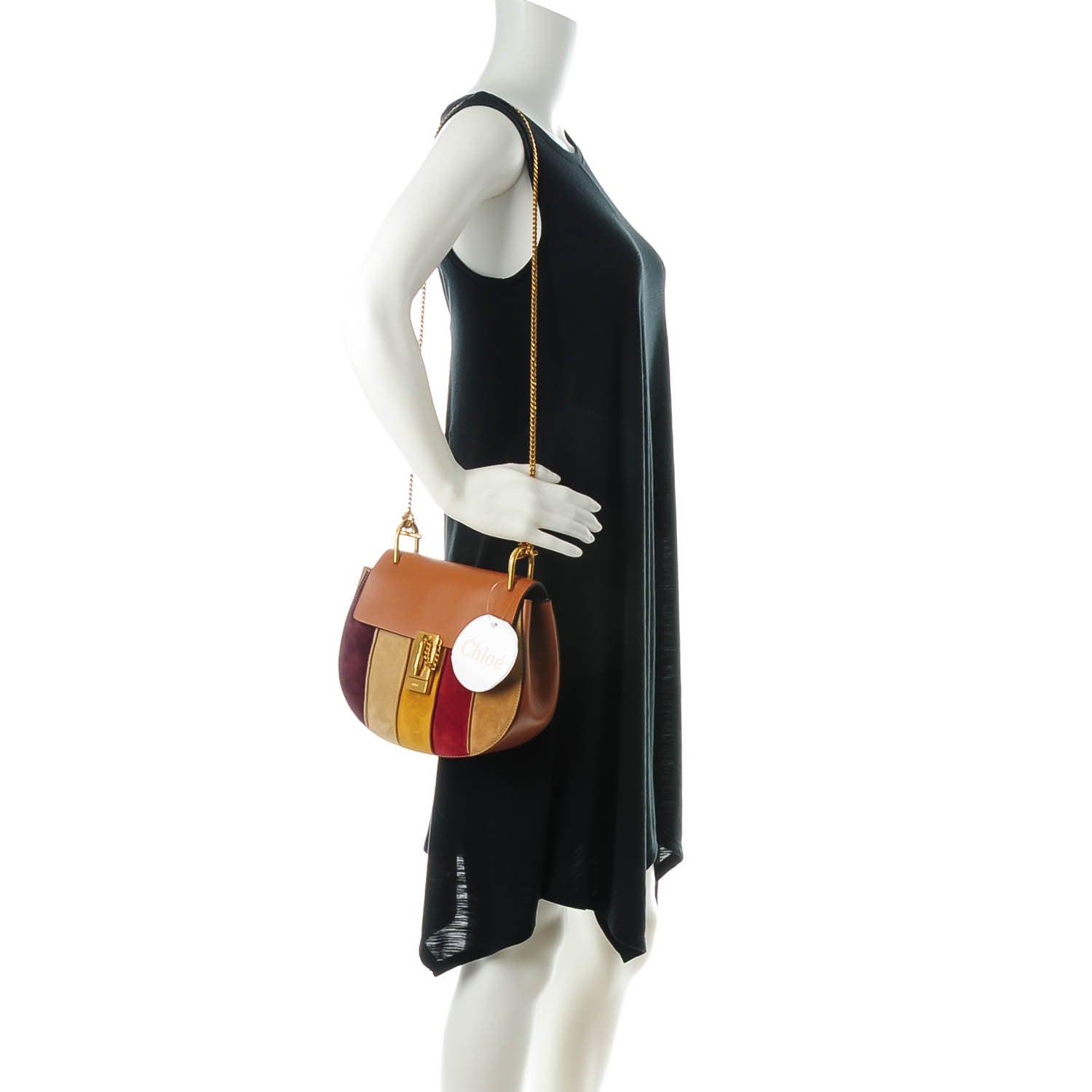 Chloe Suede Calfskin Patchwork Medium Drew Shoulder Bag Caramel 2 of 7