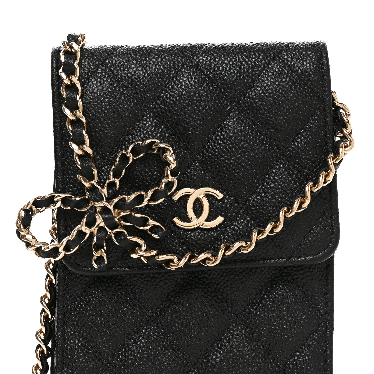 Chanel Caviar Quilted Bow Phone Holder Black 8 of 11
