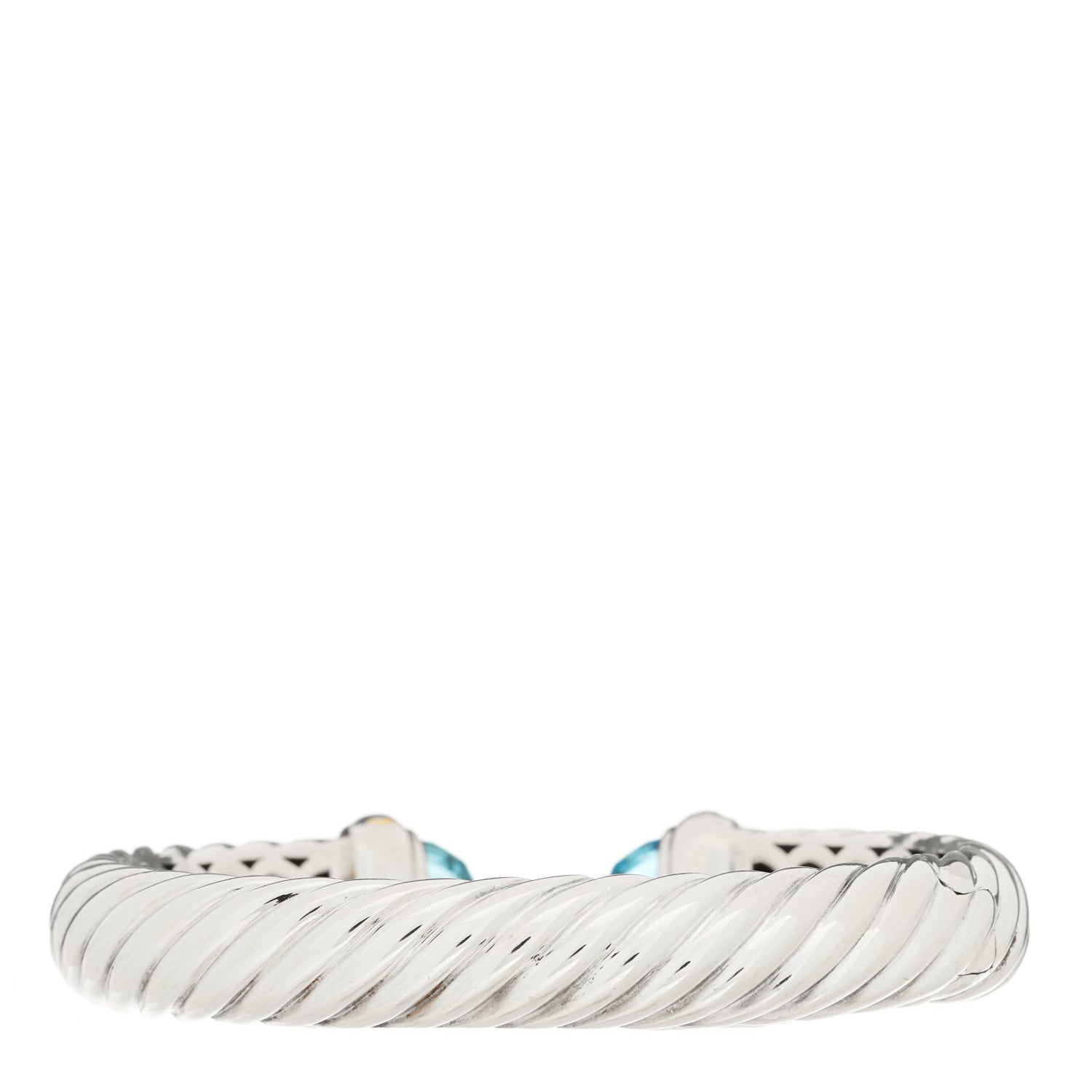David Yurman Sterling Silver 18K Yellow Gold Blue Topaz 10mm Waverly Bracelet 2 of 3