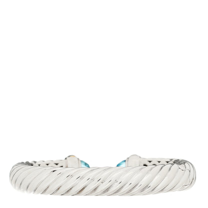David Yurman Sterling Silver 18K Yellow Gold Blue Topaz 10mm Waverly Bracelet 2 of 3