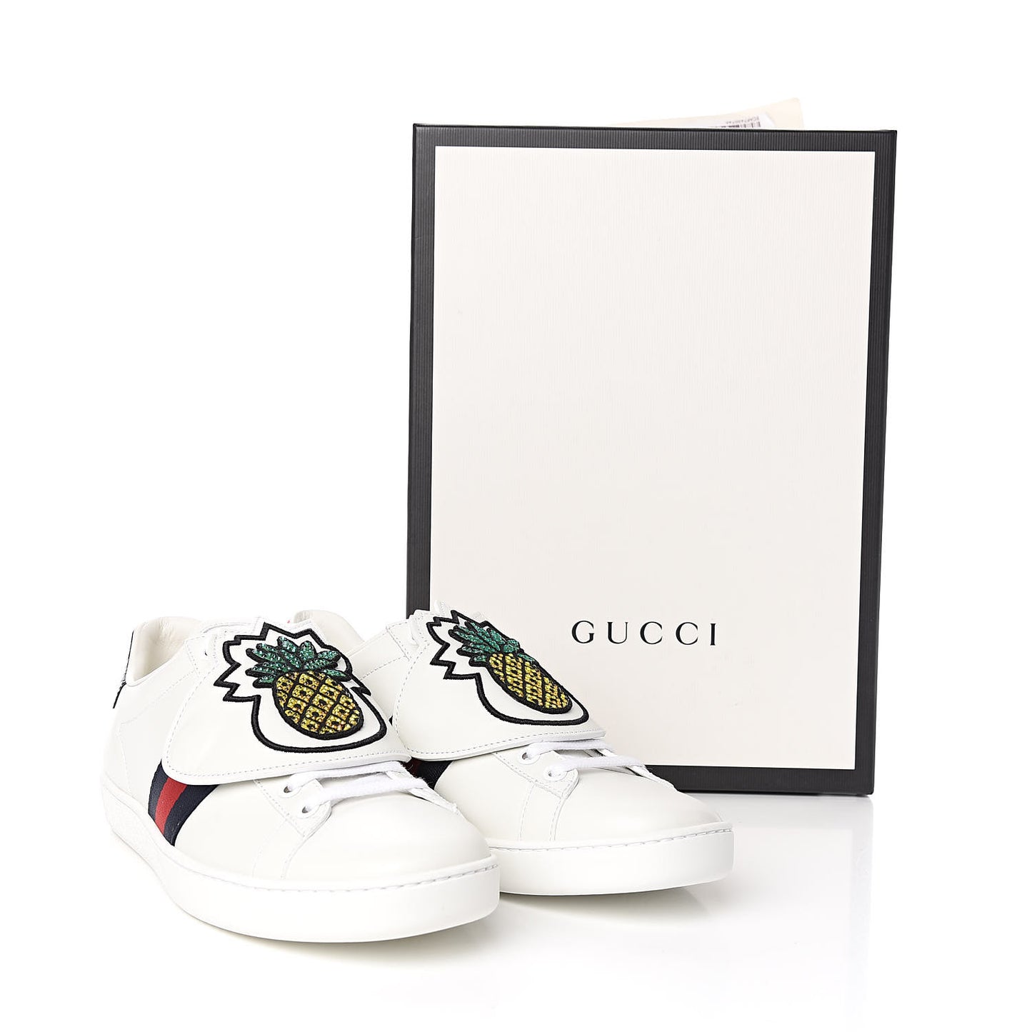 Calfskin Ayers Crystal Web Womens New Ace Pineapple Sneakers 38 White
