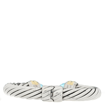 David Yurman Sterling Silver 14K Yellow Gold Blue Topaz 10mm Cable Classics Hinged Bracelet 2 of 3