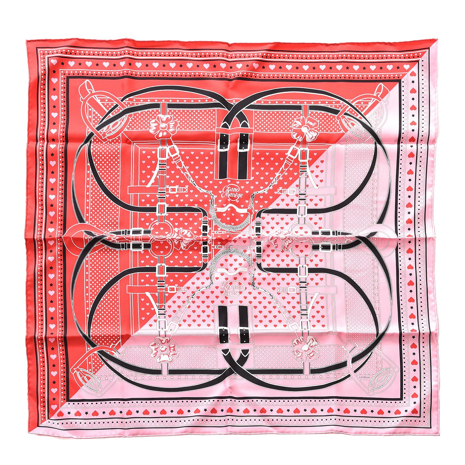 Hermes Silk Grand Manege Cut Bandana Love Scarf 65 Rouge Rose Black 1 of 4