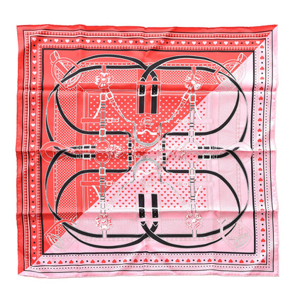 Hermes Silk Grand Manege Cut Bandana Love Scarf 65 Rouge Rose Black 1 of 4
