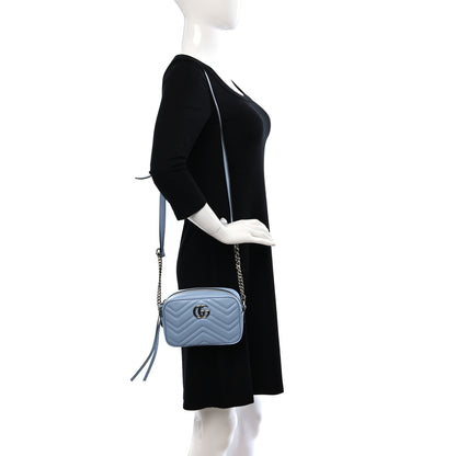 Gucci Calfskin Matelasse Mini GG Marmont Chain Shoulder Bag Porcelain Light Blue 2 of 9