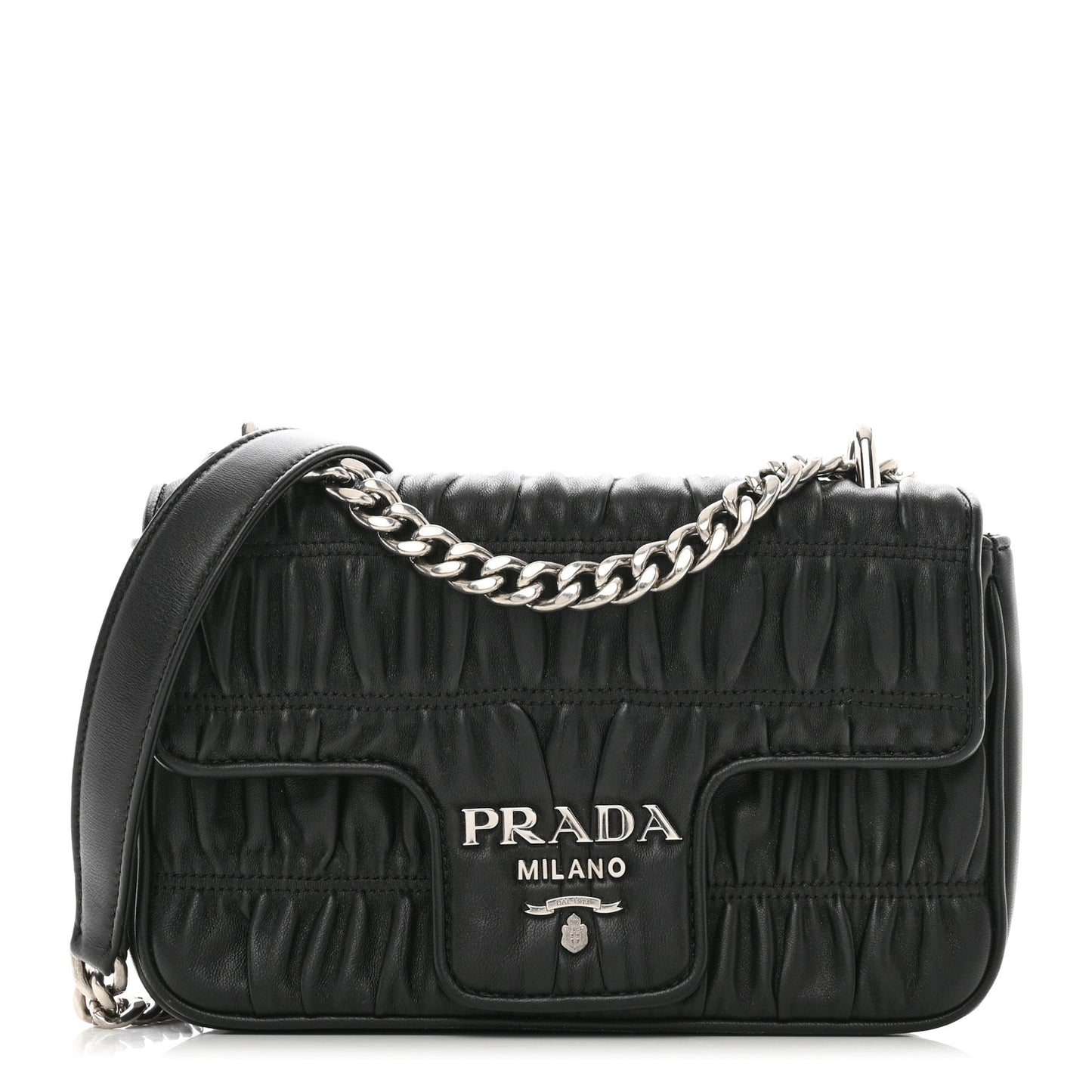 Nappa Gaufre Small Chain Flap Shoulder Bag Black