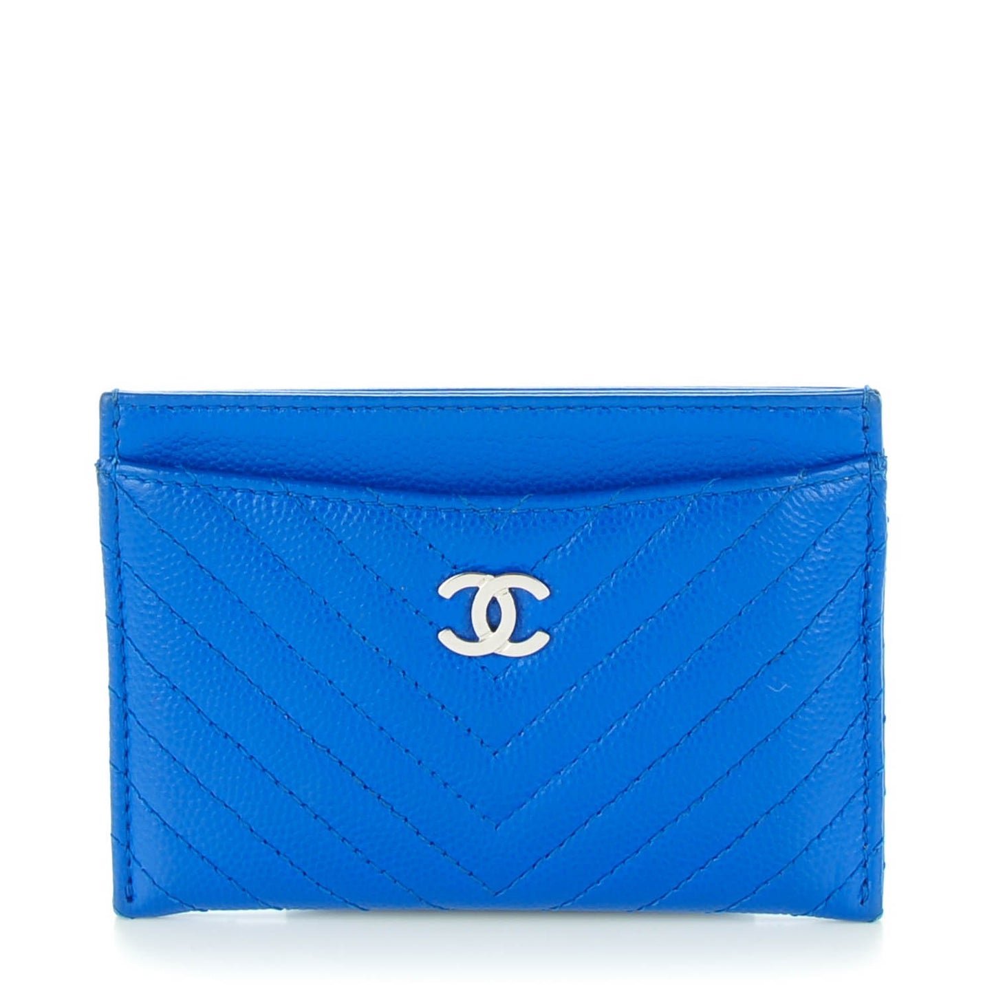 Caviar Chevron Quilted Card Holder Blue