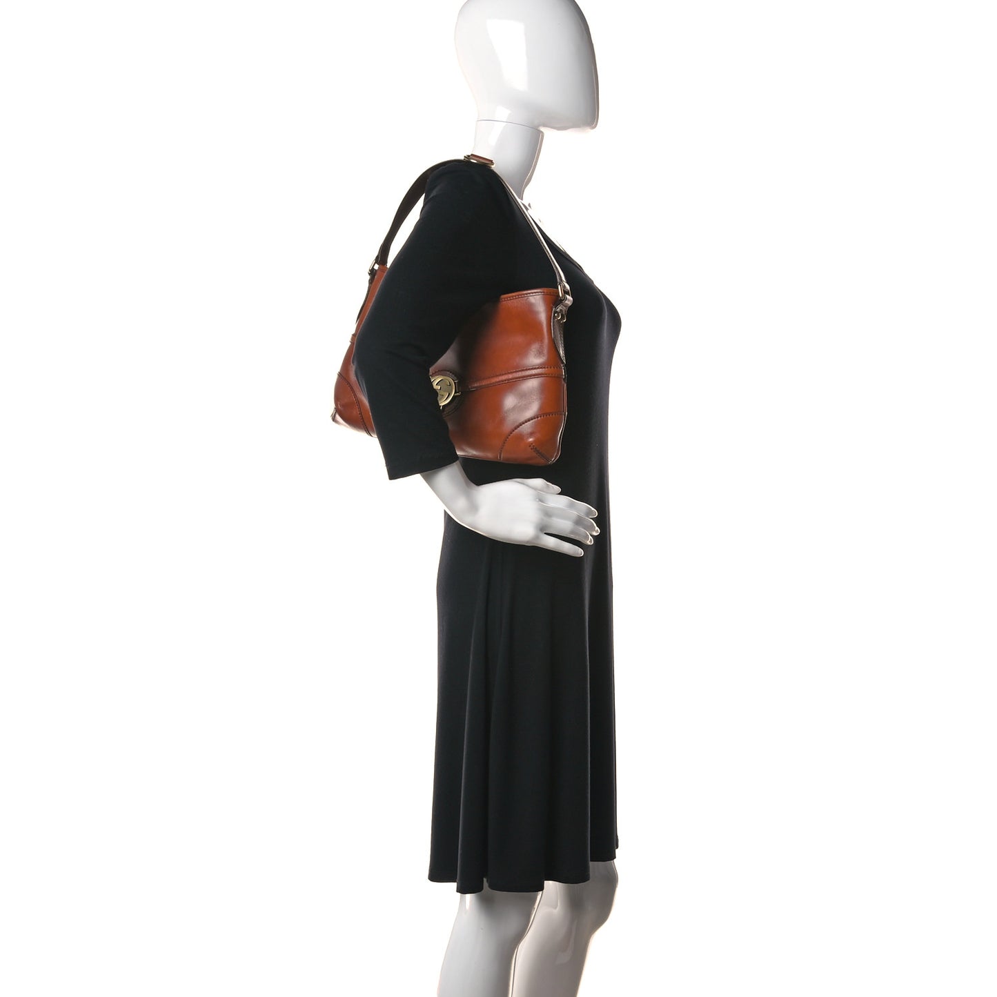 Calfskin GG Reins Shoulder Bag Brown