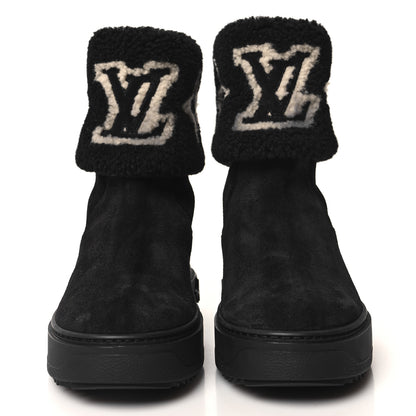 Louis Vuitton Suede Calfskin Shearling Snowdrop Flat Ankle Boot 37 Black 2 of 10