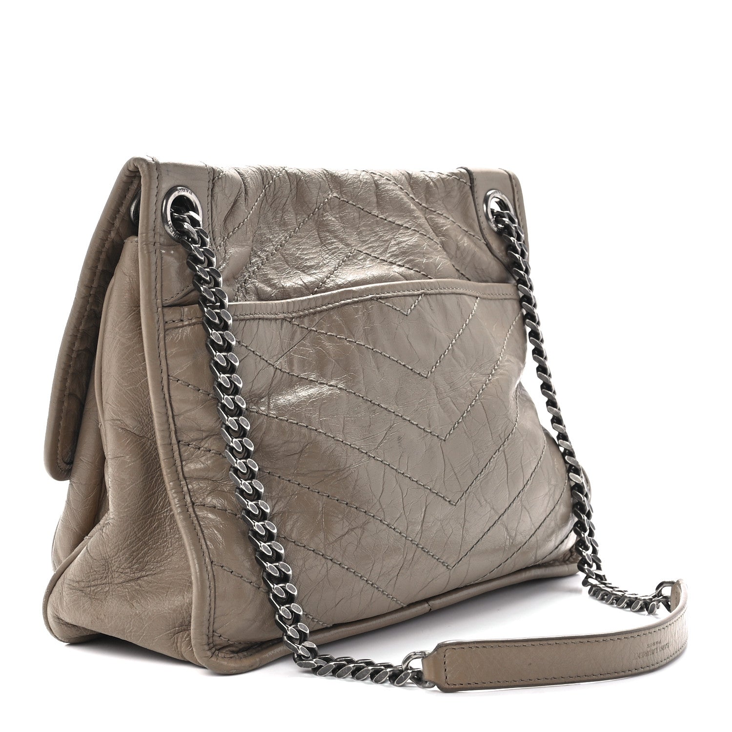 Saint Laurent Crinkled Calfskin Matelasse Monogram Medium Niki Chain Satchel Gold Sand 3 of 12