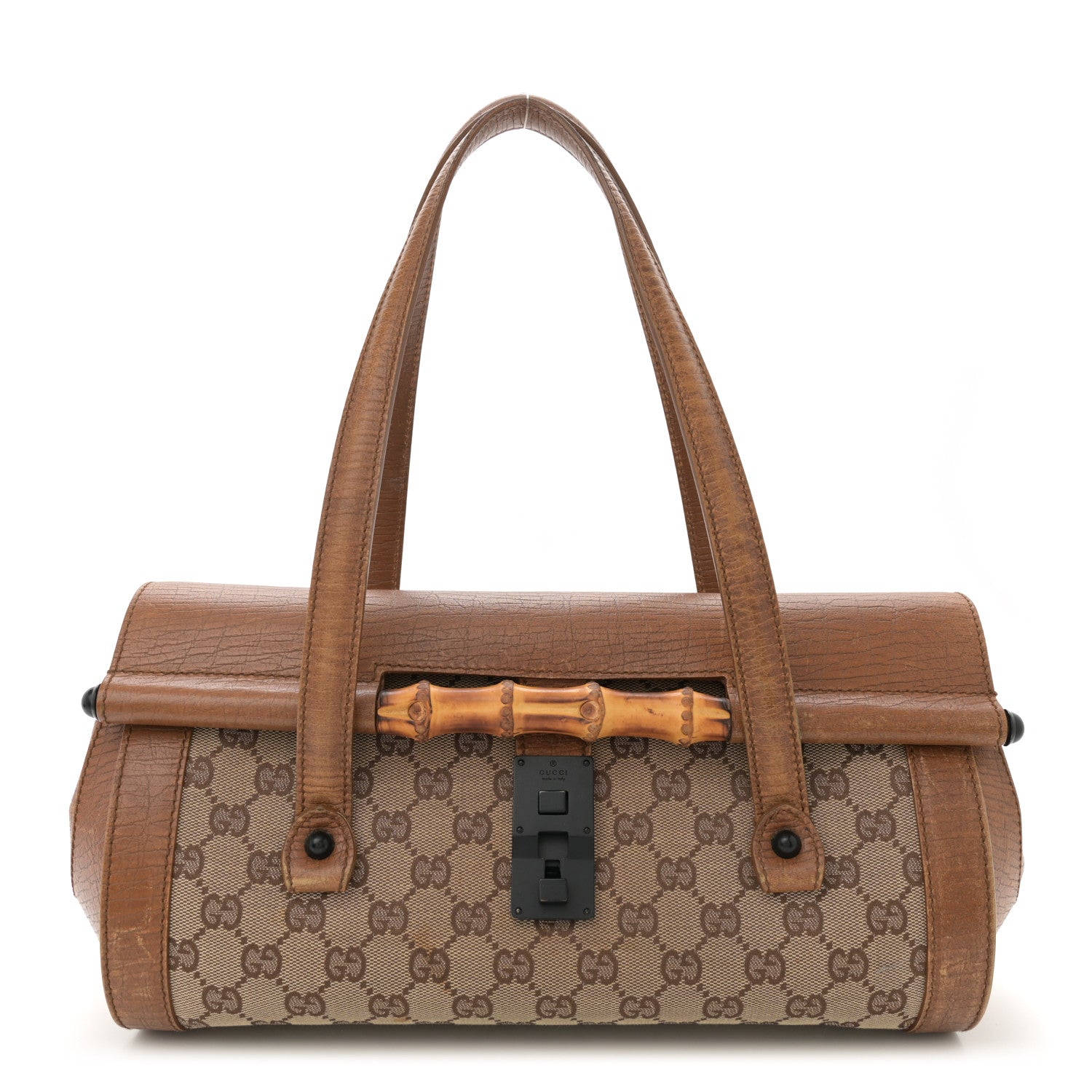 Gucci Monogram Bamboo Bullet Satchel Brown 1 of 13
