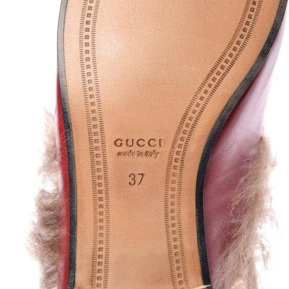 Gucci Malaga Kid Fur Womens Jordaan Loafers 37 Hibiscus Red Natural 6 of 9