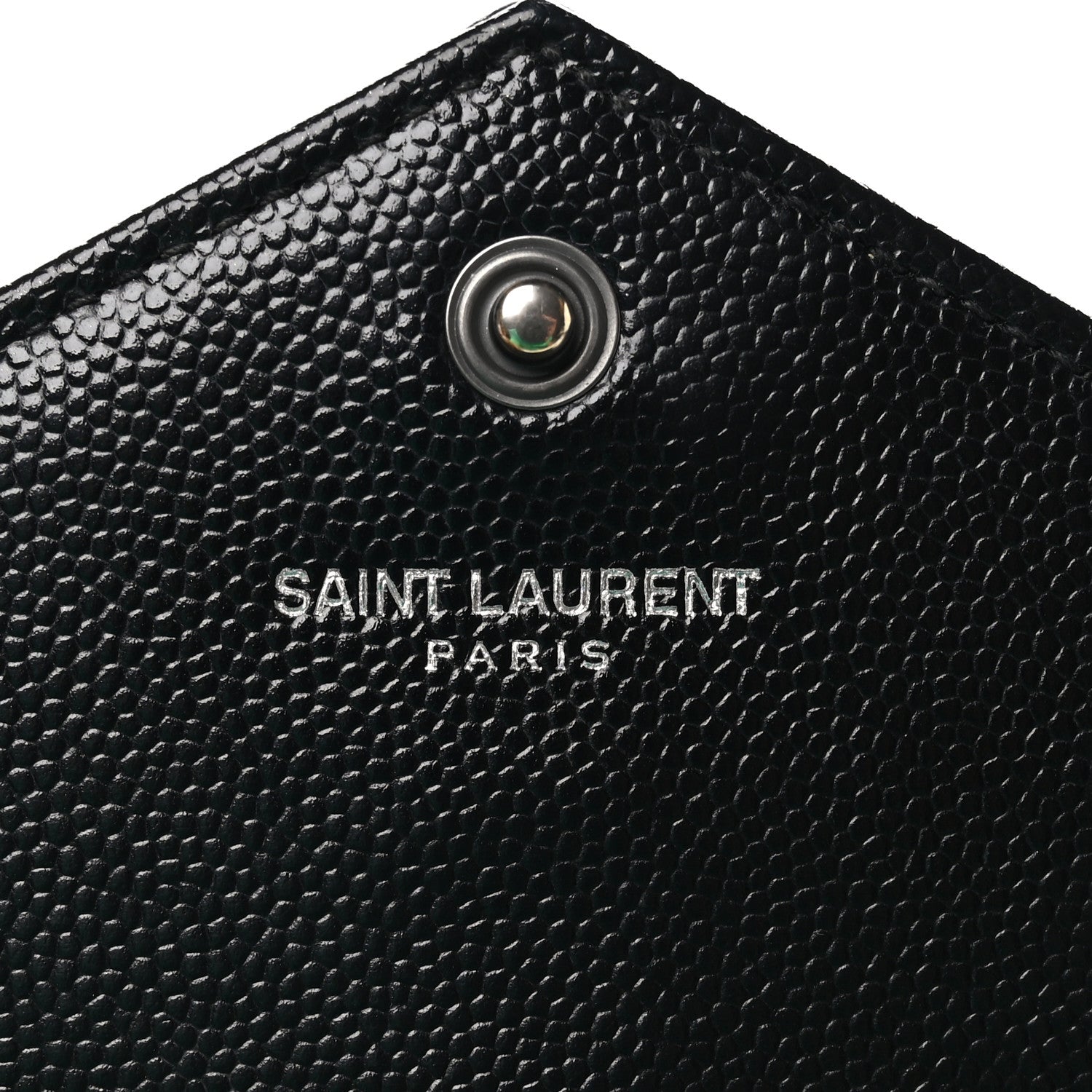 Saint Laurent Grain De Poudre Matelasse Chevron Monogram Monochrome Envelope Chain Wallet Black 6 of 9
