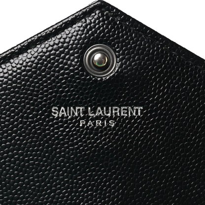 Saint Laurent Grain De Poudre Matelasse Chevron Monogram Monochrome Envelope Chain Wallet Black 6 of 9