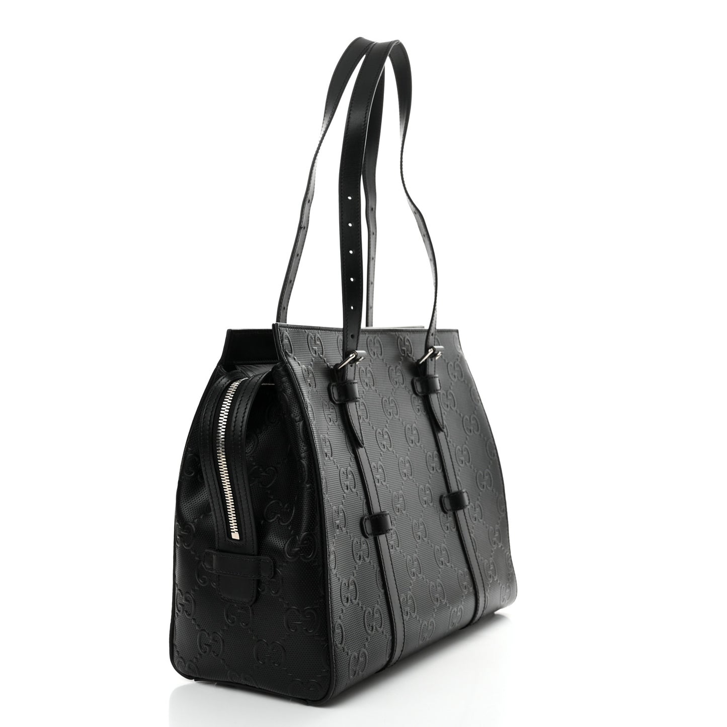 Calfskin GG Tennis Embossed Tote Bag Black