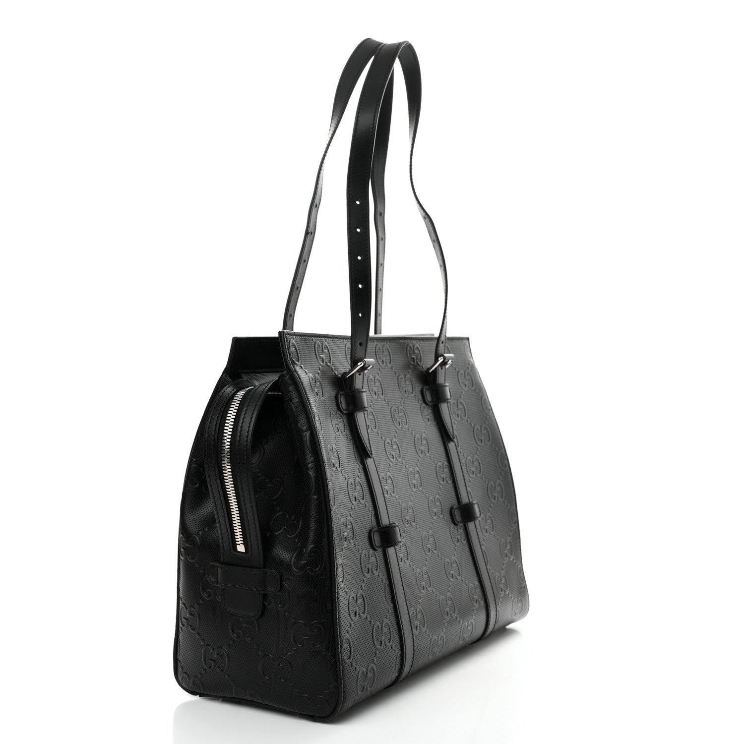 Gucci Calfskin GG Tennis Embossed Tote Bag Black 3 of 10