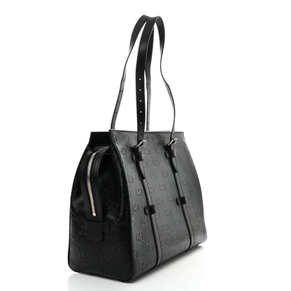 Gucci Calfskin GG Tennis Embossed Tote Bag Black 3 of 10