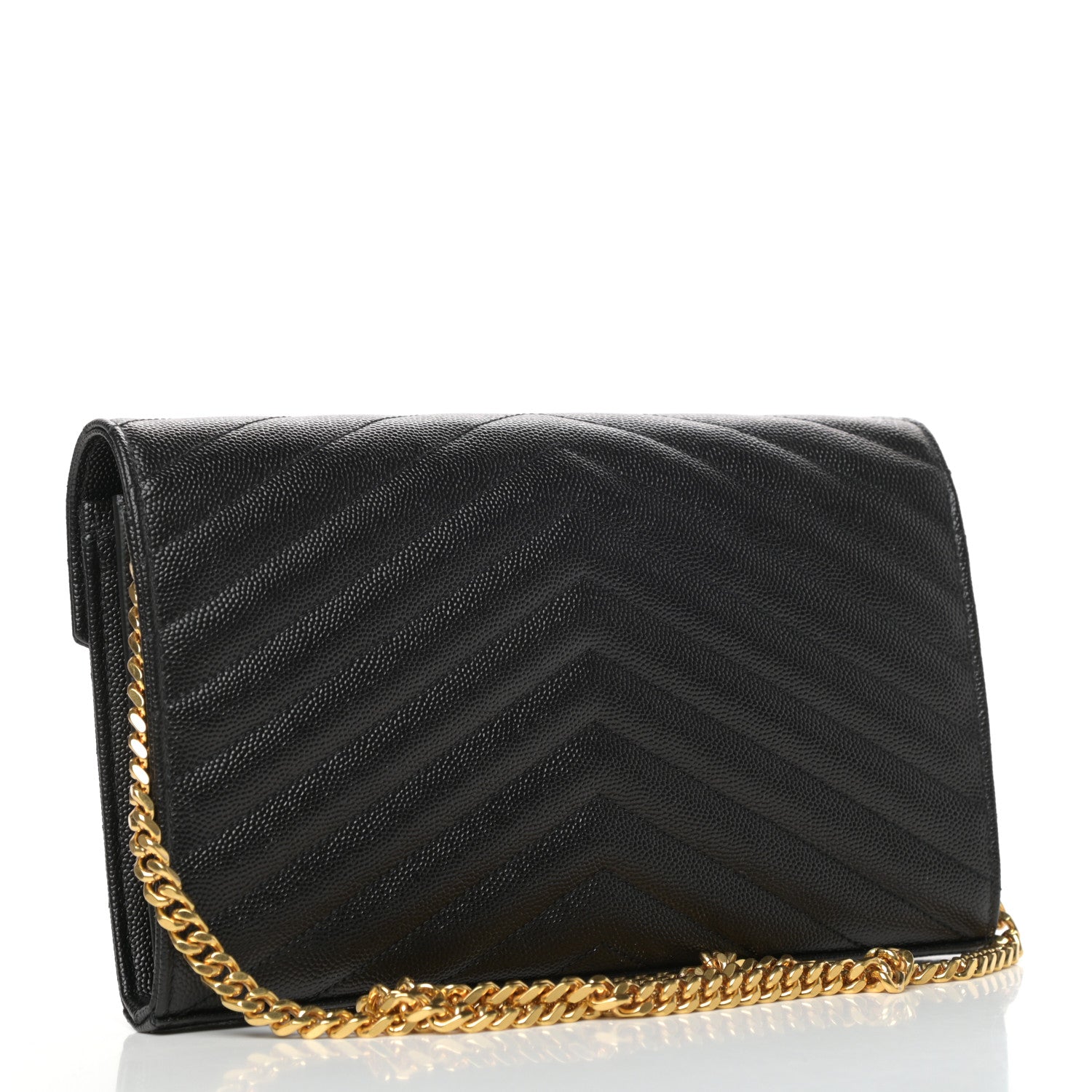 Saint Laurent Grain De Poudre Matelasse Chevron Monogram Chain Wallet Black 3 of 9