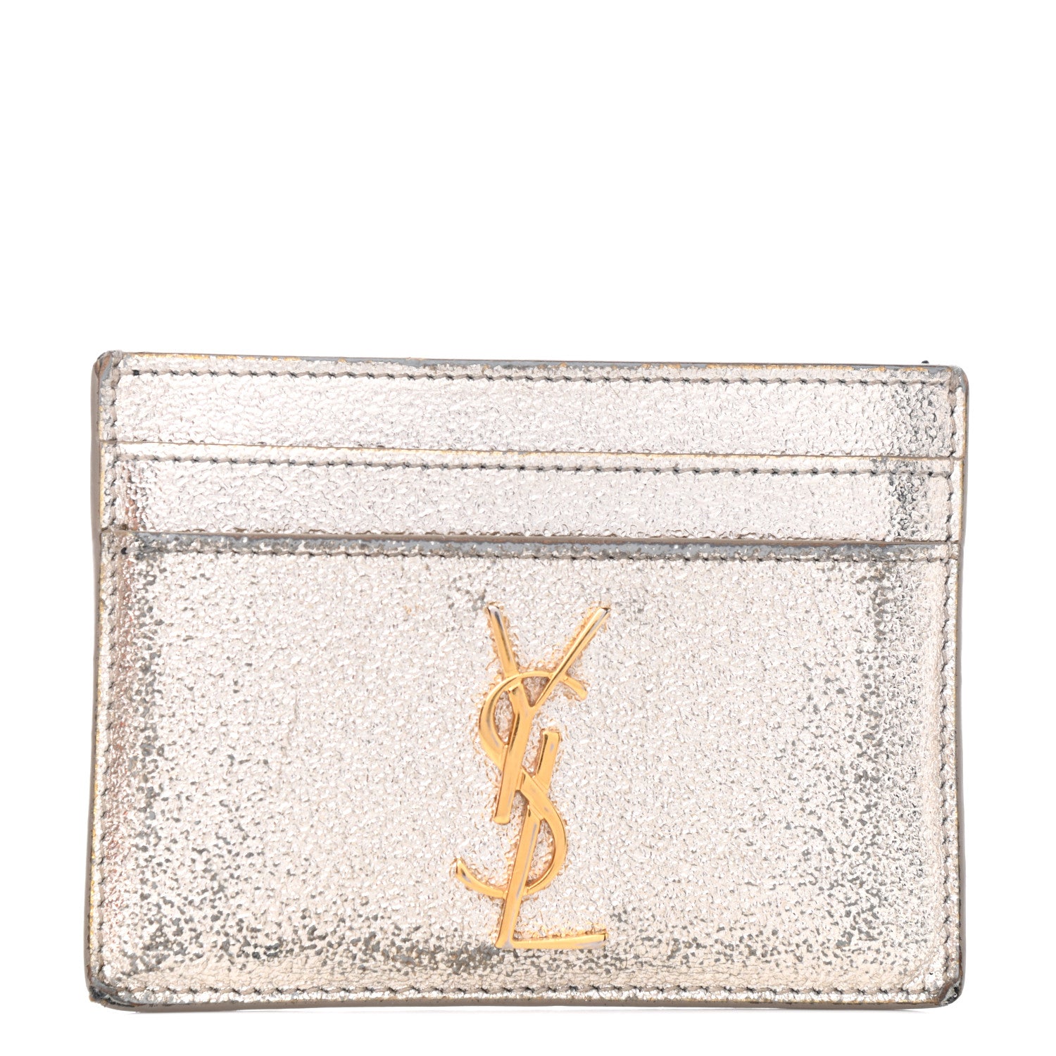 Saint Laurent Metallic Calfskin Monogram Credit Card Case Argento 1 of 7