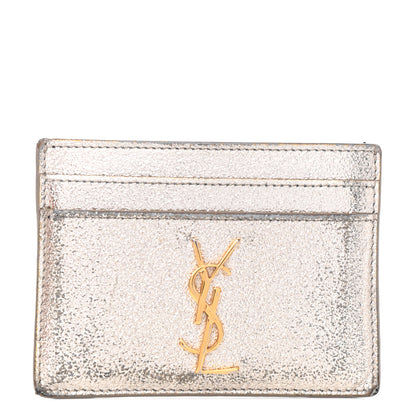 Saint Laurent Metallic Calfskin Monogram Credit Card Case Argento 1 of 7