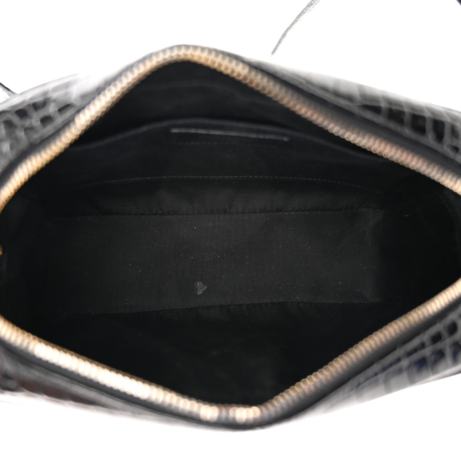 Saint Laurent Patent Calfskin Crocodile Embossed Monogram Lou Camera Bag Black 5 of 16