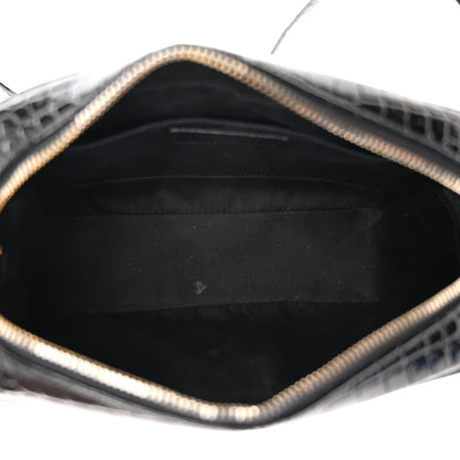 Saint Laurent Patent Calfskin Crocodile Embossed Monogram Lou Camera Bag Black 5 of 16