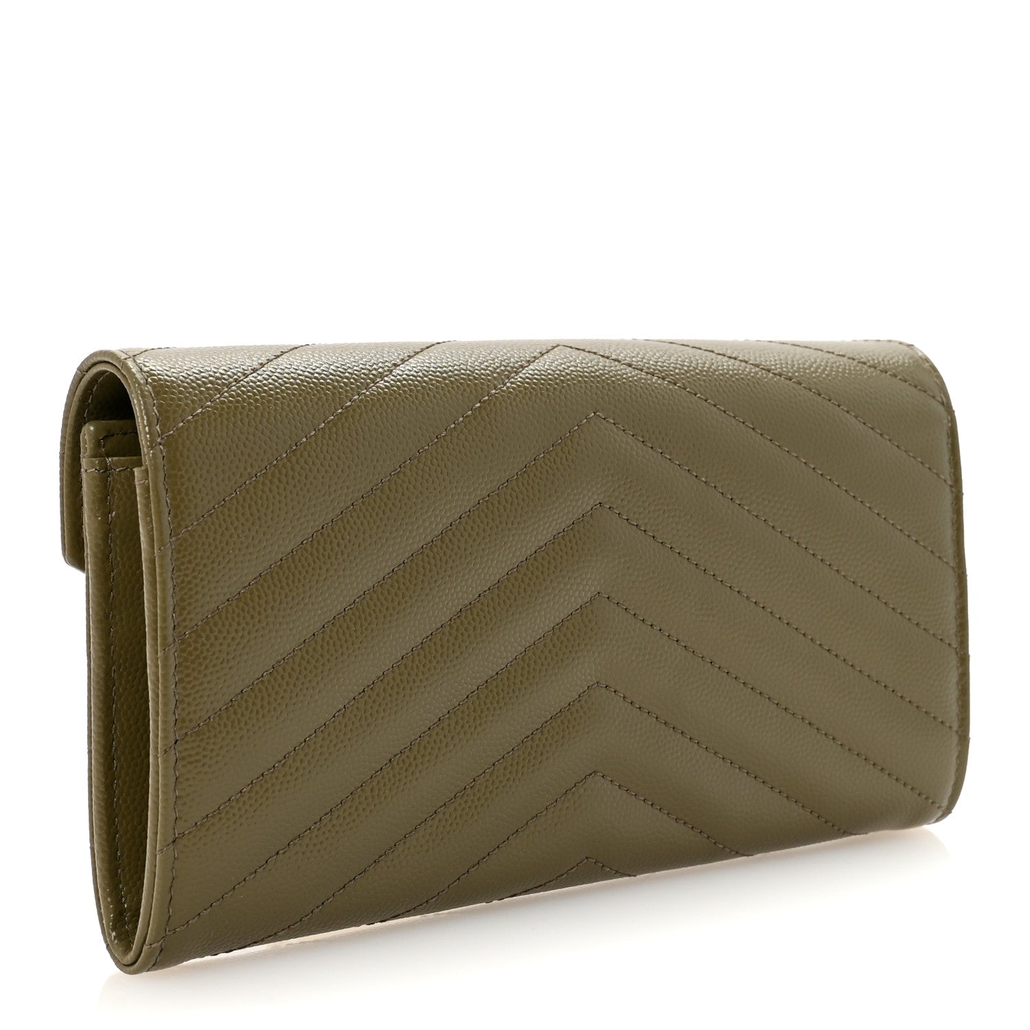 Saint Laurent Grain De Poudre Matelasse Chevron Monogram Flap Wallet Olive 3 of 7
