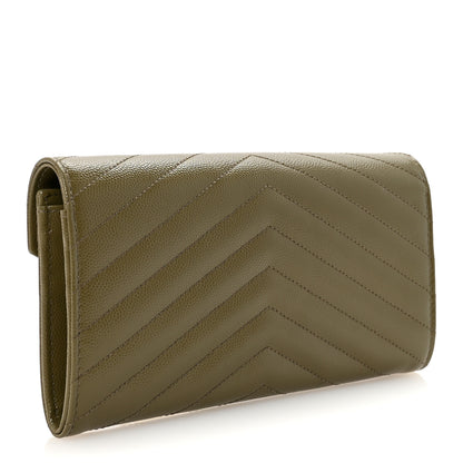 Saint Laurent Grain De Poudre Matelasse Chevron Monogram Flap Wallet Olive 3 of 7