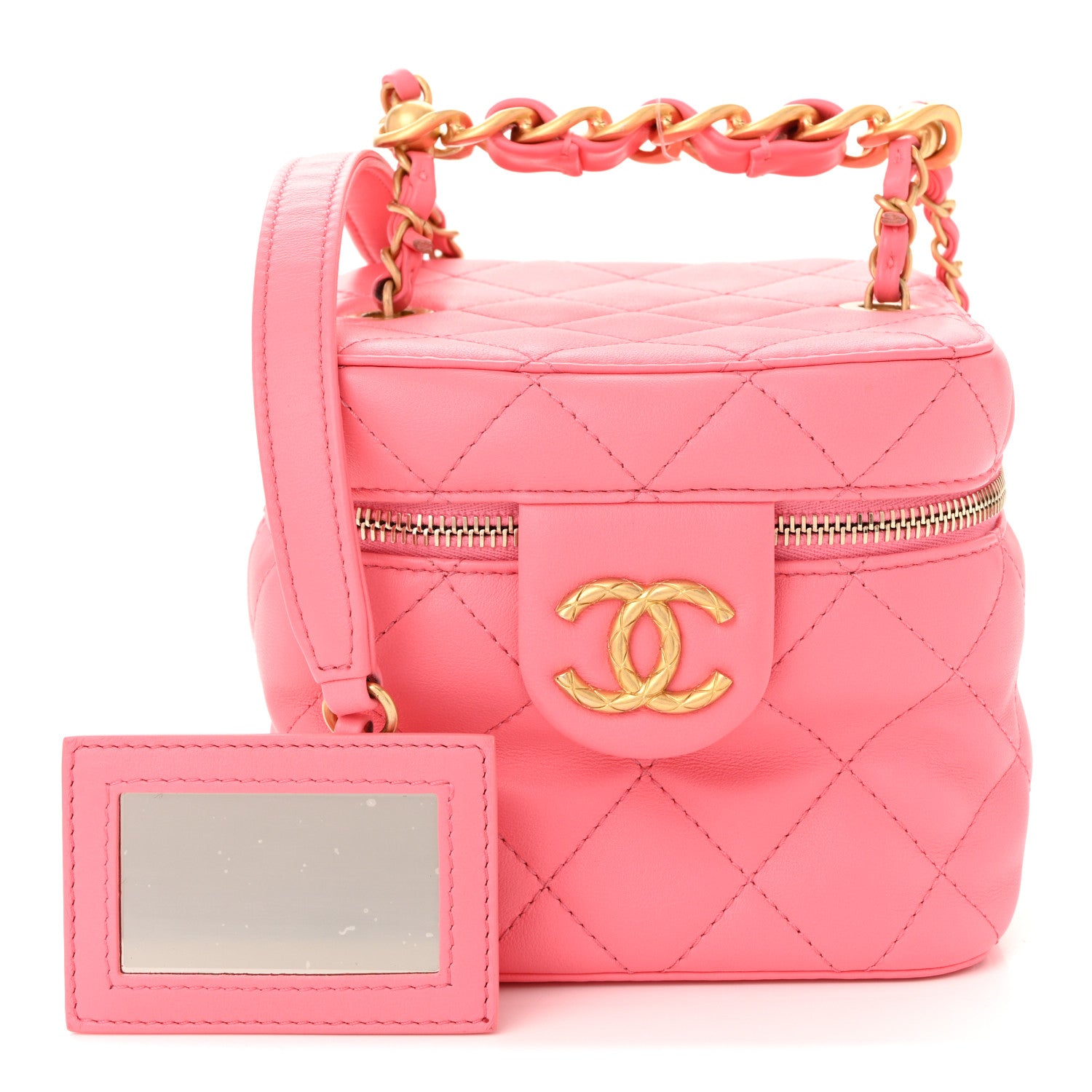 Chanel Calfskin Quilted Small Vanity Case With Chain Coral Pink 3 of 11