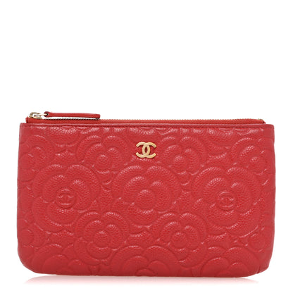 Chanel Caviar Camellia Embossed Cosmetic Pouch Red 1 of 10