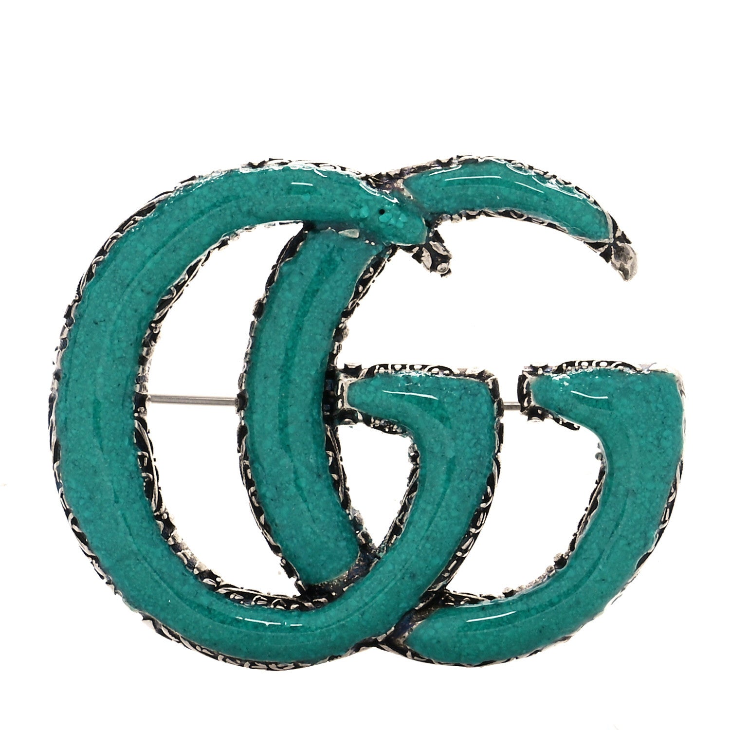 Gucci Sterling Silver Enamel GG Brooch Turquoise 1 of 5