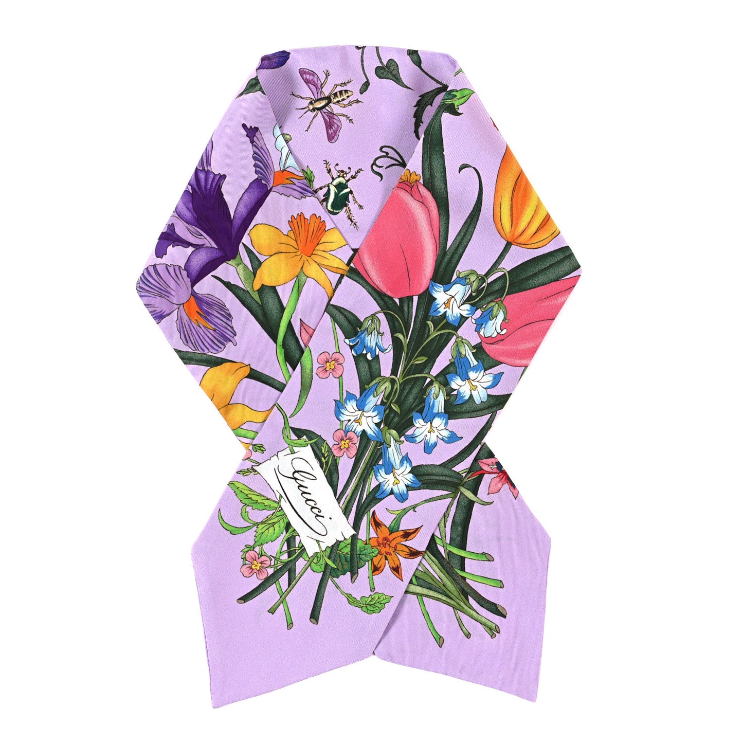 Silk Flora Neck Bow Scarf Purple Multicolor