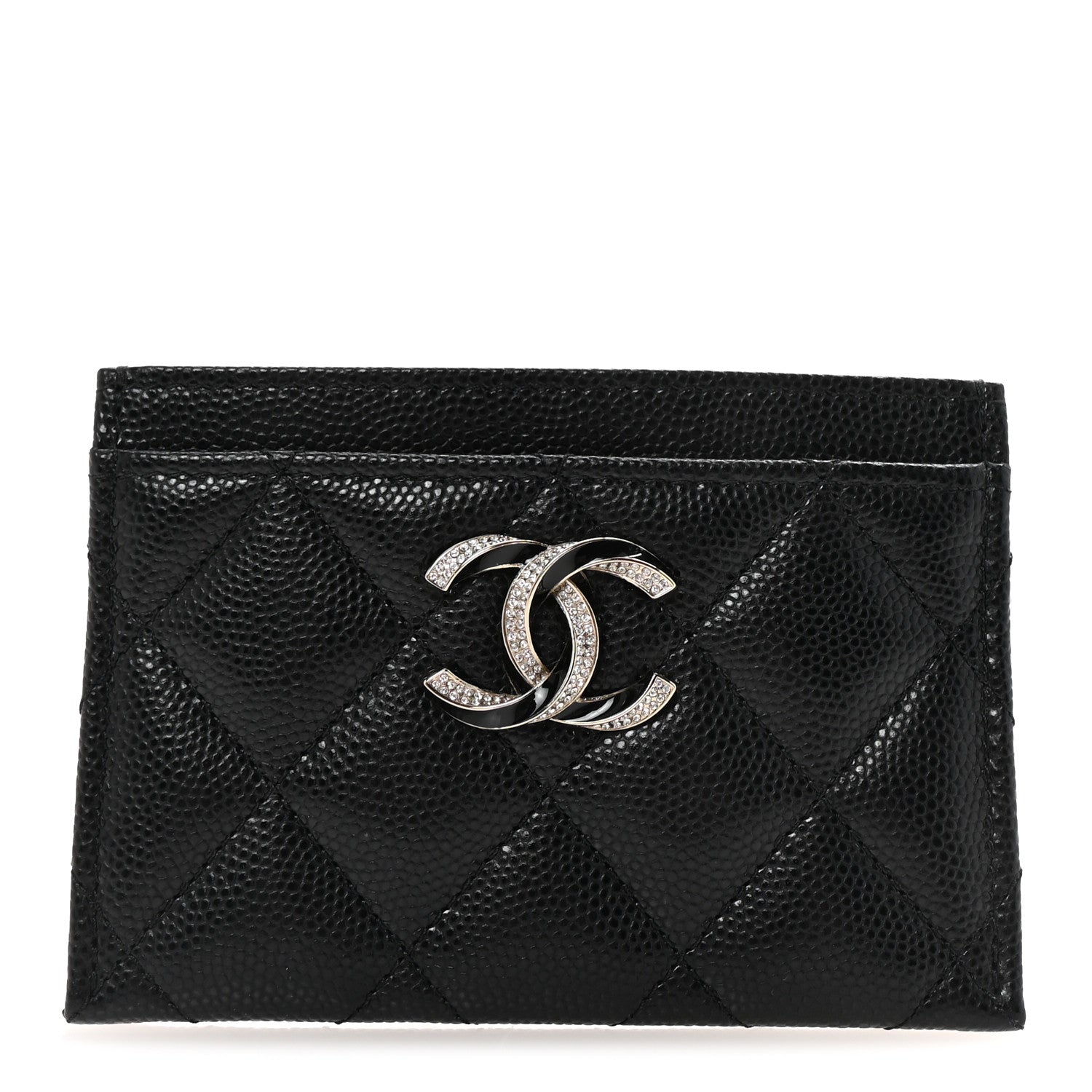 Chanel Caviar Quilted Crystal Enamel CC Card Holder Black 1 of 9