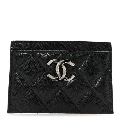 Chanel Caviar Quilted Crystal Enamel CC Card Holder Black 1 of 9