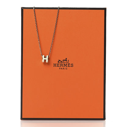 Hermes Lacquered Palladium Mini Pop H Pendant Necklace White 6 of 6