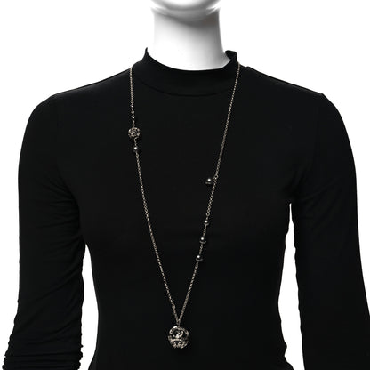 Chanel Pearl Crystal CC Long Necklace Silver Black 2 of 4