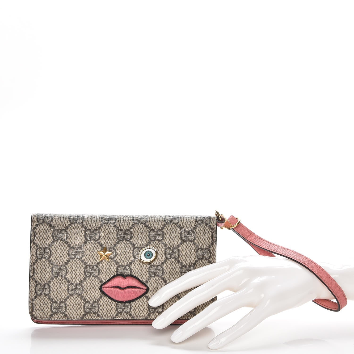 Gucci GG Supreme Monogram Embroidered Face iPhone 6 Case Wristlet Pink 2 of 8
